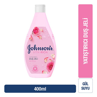 johnsons-vita-rich-rose-water-shower-gel-400ml, soothing-rose-water-shower-gel-in-bottle Johnson's Vita-Rich Shower Gel - Rose Water - Moisturizing & Soothing Formula for All Skin Types | 400 ml Johnson's Rose Water Shower Gel 400 ml johnsons, shower-gel, rose-water, moisturizer, skincare, bath-products, body-care, soothing, ai-generated, luxurious-lather