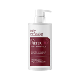 daily perfection hair care cream bottle, UV filter hair care cream application Daily Perfection UV Filter Hair Care Cream - Intensive Treatment for Damaged Hair | 11.8 fl. oz. Daily Perfection UV Filter Hair Care Cream 350 ml hair-care, uv-filter, damaged-hair, hair-treatment, vitamin-b5, intensive-moisture, beauty-enthusiasts, daily-perfection, salon-quality, ai-generated
