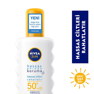 nivea sun spf50+ sensitive sunscreen spray bottle, nivea sun smooth application demonstration NIVEA Sun SPF50+ Sensitive Instant Protection Sunscreen Spray 200 ml NIVEA Sun SPF50+ Sunscreen Spray - Sensitive Skin Protection nivea, sunscreen, spf50, sensitive-skin, outdoor-protection, water-resistant, fragrance-free, aloevera, jojoba-oil, ai-generated