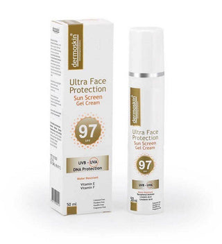 dermoskin ultra face sunscreen SPF 97 bottle, dermoskin sunscreen application, dermoskin SPF 97 sunscreen texture Dermoskin Ultra Face Protection Sun Screen - SPF 97 | 50 ml Dermoskin Ultra Face Sunscreen SPF 97 | 50 ml dermoskin, sunscreen, spf-97, sun-protection, face-cream, hydration, water-resistant, all-skin-types, ai-generated, skincare