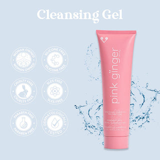 Pink Ginger Revitalizing Cleanser 150 ml, Gentle purifying gel for all skin types, Pink Ginger facial cleanser in a clear bottle Pink Ginger Revitalizing and Purifying Facial Cleanser - Gentle Gel for All Skin Types | 150 ml Pink Ginger Revitalizing Cleanser - Gentle Purifying Gel 150ml pink-ginger, facial-cleanser, purifying-gel, revitalizing-skincare, gentle-cleanser, salicylic-acid, witch-hazel, ginger-oil, skincare, ai-generated