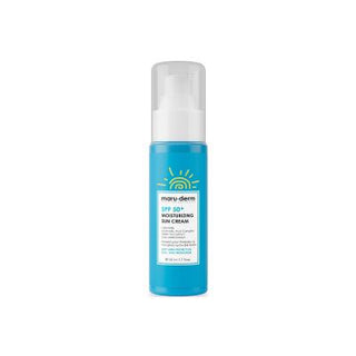 maruderm spf50 moisturizing sunscreen 50ml bottle, application of maruderm sunscreen on skin, ingredients of maruderm spf50 sunscreen Maruderm SPF50+ Moisturizing Sunscreen - 50ml Maruderm SPF50+ Moisturizing Sunscreen - 50ml sunscreen, spf50, moisturizing, vegan, skin-protection, hydration, maruderm, cucumber-extract, antioxidant, ai-generated