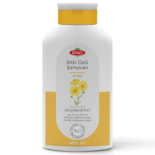 otaci arnika plant extract shampoo bottle, close up of otaci arnika shampoo label Otacı Arnika Plant Extract Shampoo - Strengthens Fine Hair for Volume | 400 ml Otacı Arnika Plant Extract Shampoo - Strengthens Fine Hair | 400 ml arnika, hair-care, shampoo, fine-hair, hair-strengthening, otaci, daily-use, plant-extract, floral-scent, ai-generated