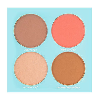 soda coffee magic face palette 001 front view, soda coffee magic face palette 001 open with shades, soda coffee magic face palette 001 makeup application Soda Coffee Magic Face Palette 001 - 4-in-1 Contour, Blush, Highlighter, Bronzer for All Skin Tones Soda Coffee Magic Face Palette 001 soda, face-palette, makeup, contour-blush-highlighter-bronzer, compact, four-in-one, makeup-enthusiasts, cosmetic, easy-to-use, ai-generated