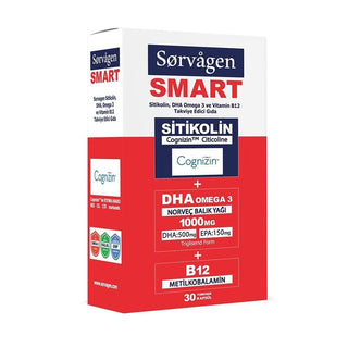 sorvagen smart sitikolin dha omega 3 b12 capsules, sorvagen dha omega 3 dietary supplement bottle Sorvagen Smart Sitikolin DHA Omega 3 B12 - 30 Capsules Sorvagen Smart Sitikolin DHA Omega 3 B12 Supplements sorvagen, dha-omega-3, b12-supplement, dietary-supplement, health-conscious, wellness, brain-health, heart-health, sitikolin, ai-generated