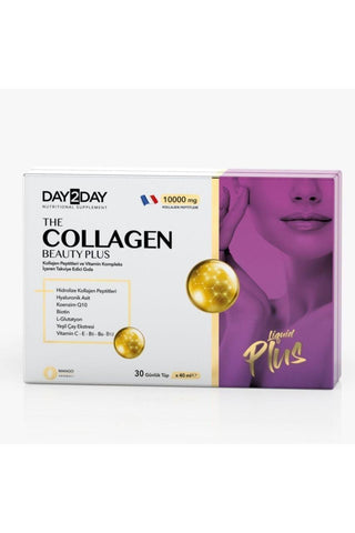 DAY2DAY Collagen Liquid Plus product packaging image, Collagen Liquid Plus 30 tubes display DAY2DAY Collagen Liquid Plus 10000 Mg - 30 Tubes DAY2DAY Collagen Liquid Plus 10000 Mg - 30 Tubes collagen, health-supplement, collagen-liquid, beauty, skin-care, day2day, vitamins, health-conscious, wellness, ai-generated