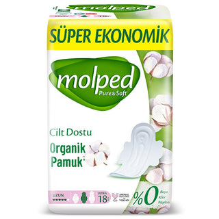 molped pure and soft organic cotton pads pack, close-up of molped pure and soft pads Molped Pure & Soft Organic Cotton Pads - Super Comfort for Women | 18 Count Molped Pure & Soft Organic Cotton Pads - Super Comfort | 18 Count molped, organic-cotton-pads, feminine-hygiene, hypoallergenic, vegan, women-health, sanitary-pads, soft-pads, natural-products, ai-generated