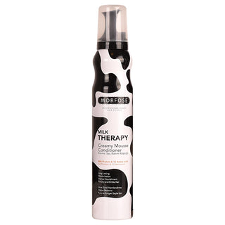morfose milk therapy hair mousse 200ml bottle, application of morfose hair mousse on hair, texture of morfose milk therapy hair mousse Morfose Milk Therapy Hair Mousse - Nourishing Repair for Damaged Hair | 200 ml Morfose Milk Therapy Hair Mousse - Intensive Care 200ml morfose, hair-mousse, hair-care, intensive-treatment, damaged-hair, milk-therapy, hair-repair, aqua-purified, amino-acids, ai-generated