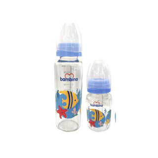 Bambino 2-Piece Bottle Set Slow Flow - Blue - Fish Pattern