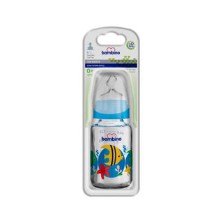 Bambino Glass Feeding Bottle 125ml 0+ Months - Blue - Fish