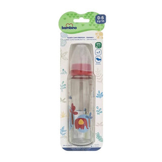 Bambino Glass Baby Bottle 225ml 0+ Month - Red - Flower