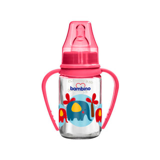 Bambino Cherry Tip Glass Baby Bottle 125ml - Red - Elephant