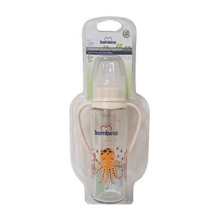 Bambino Glass Baby Bottle with Handle Cherry Tip 225ml 0+ Months - Cream - Octopus