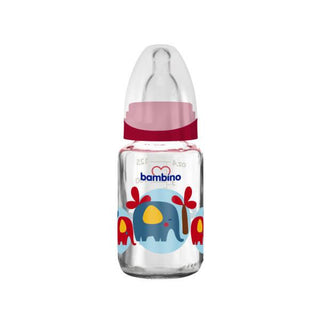 bambino glass bottle red elephant design, 125ml glass bottle for babies, bambino elephant patterned baby bottle Bambino Glass Bottle - Red Elephant Design | 125ml Bambino Glass Bottle - Red Elephant Design | 125ml bambino, glass-bottle, baby-feeding, elephant-design, 125ml, parents-approved, infant-care, safe-feeding, baby-products, ai-generated