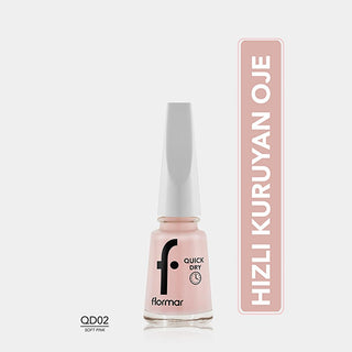 flormar quick dry nail polish bottle, soft pink flormar nail polish applied on nails, flormar quick dry nail polish swatch Flormar Quick Dry Hızlı Kuruyan Yoğun Pigmentli Oje - Soft Pink for Nail Art Enthusiasts | 11 fl. oz. Flormar Quick Dry Soft Pink Nail Polish - Fast Drying Formula flormar, nail-polish, quick-dry, soft-pink, high-pigmentation, long-lasting, nail-art, cosmetic, beauty-products, ai-generated