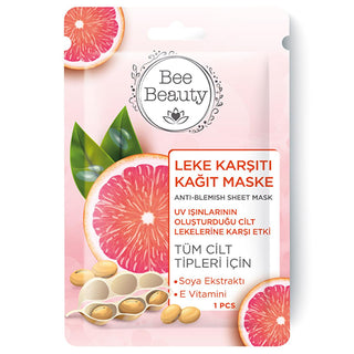 bee beauty anti-spot paper mask 25 ml front view, bee beauty anti-spot paper mask application Bee Beauty Anti-Spot Paper Mask - 25 ml Bee Beauty Anti-Spot Mask - 25 ml bee-beauty, anti-spot-mask, paper-mask, skin-care, hydrating-mask, brightening-mask, blemish-control, uv-protection, women-skincare, ai-generated