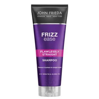 john frieda frizz ease flawlessly straight shampoo bottle, keratin and jojoba oil enriched shampoo for smooth hair John Frieda Frizz Ease Shampoo - Flawlessly Straight | 250 ml John Frieda Frizz Ease Shampoo - Flawlessly Straight john-frieda, frizz-ease, flawlessly-straight, shampoo, hair-care, smooth-hair, frizz-control, keratin, jojoba-oil, ai-generated