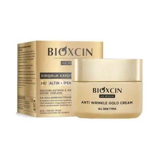 Bioxcin Age Reverse Anti-Aging Gold Cream 50 ml, Close-up of Bioxcin Age Reverse Cream texture, Bioxcin Age Reverse Cream packaging Bioxcin Age Reverse Cream - Anti-Aging Gold Formula | 50 ml Bioxcin Age Reverse Cream - Anti-Aging Gold Formula | 50 ml bioxcin, age-reverse, anti-aging, gold-cream, skincare, wrinkle-reduction, hydrating-cream, luxury-skincare, ai-generated, facial-moisturizer