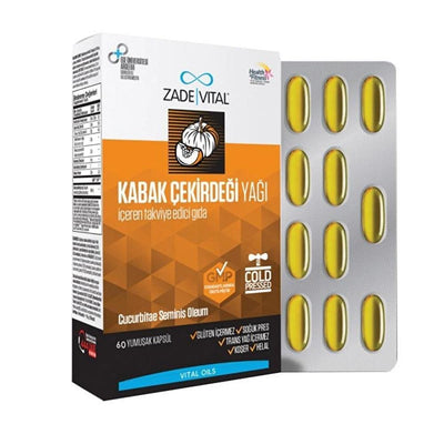 Zade Vital Pumpkin Seed Oil Capsules: Natural Dietary Supplement | Omega-6 Fatty Acids | 60 Softgels for Heart Health & 