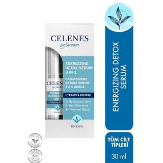 Celenes Detox Serum with Hyaluronic Acid, Red Seaweed - 1.01 fl oz, Sensitive Skin Friendly Celenes Detox Serum - Hyaluronic Acid & Red Seaweed detox serum, hyaluronic acid serum, red seaweed skincare, thermal water skincare, sensitive skin friendly, skincare, natural skincare, marine ingredients, hydration, detoxification, anti-aging, skincare routine, face serum