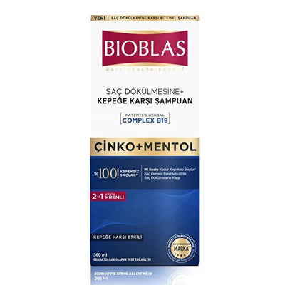 Bioblas Zinc & Menthol Anti-Dandruff & Hair Loss Shampoo: Soothe Itchy Scalp, Control Flakes, Herbal B19 Formula - 12.17