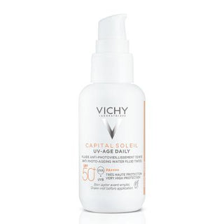 vichy capital soleil spf 50 tinted sunscreen, Vichy UV-Age Daily SPF 50 application Vichy Capital Soleil UV-Age Daily SPF 50+ - Colored Sunscreen | 40 ml Vichy SPF 50+ UV-Age Sunscreen - Hydrating Formula sunscreen, vichy, spf-50, colored-sunscreen, hydrating, uv-protection, anti-aging, sensitive-skin, water-resistant, ai-generated