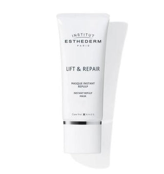lift repair instant repulp mask packaging, Institut Esthederm mask application on skin, close-up of instant repulp mask texture Institut Esthederm Lift Repair Instant Repulp Mask | 50 ml Institut Esthederm Lift Repair Mask - Instant Results lift-repair-mask, instant-repulp-skin-care, Institut-Esthederm, anti-aging-mask, moisturizing-mask, skincare-treatments, beauty-products, skin-tightening, cream-mask, ai-generated