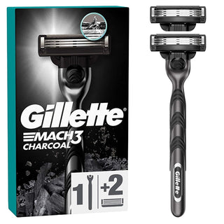 Gillette Mach3 Charcoal Razor Shaving Kit for Men - 3 Steel Blades, Microfine Protectors, Smooth Shave Gillette Mach3 Charcoal Razor - Smooth Shave Gillette Mach3, Charcoal Razor, Shaving Kit, Men's Grooming, Razor Blades, Shaving Essentials, Men's Shaving, Grooming Tools, Personal Care, Charcoal Shaving Kit, Mach3 Razor, Shaving Accessories