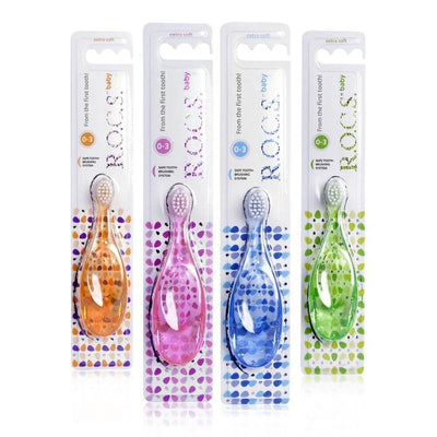 ROCS Baby Toothbrush - Gentle Ergonomic Design for Infants & Toddlers, Soft Bristle Oral Care for 0-3 Years Old