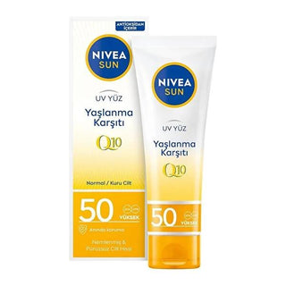 Nivea Sunscreen Face Cream SPF 50+ Anti-Aging Q10 Facial Sunscreen for Sun Protection and Anti-Aging Benefits Nivea SPF 50+ Sunscreen Face Cream - Anti-Aging Q10 sunscreen face cream, anti-aging sun protection, SPF 50+ facial sunscreen, Q10 antioxidant skincare, dermatologically tested face cream, sun protection, anti-aging, facial skincare, Nivea, skincare products, sun care, face cream, antioxidant skincare