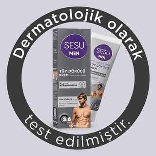 Sesu Men's Hair Removal Cream for Sensitive Skin - 3-6 Minute Quick Hair Removal, Dermatologically Tested, Vitamin E Enriched - 3.38 fl oz Sesu Men's Hair Removal Cream - Quick & Gentle men's hair removal cream, depilatory cream for men, sensitive skin hair removal, easy hair removal, Vitamin E hair removal cream, hair removal for men, men's grooming products, sensitive skin care, quick hair removal, dermatologically tested products