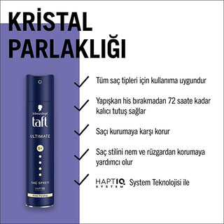 Taft Strong Hold Hair Spray 250ml - 48 Hour Hold, High Shine, Liquid Crystal Effect