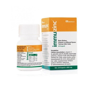 İmmuzinc _mmuzinc Immune Support Supplement - 20 Capsules with Vitamin C, Beta Glukan & Antioxidants