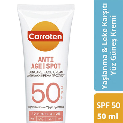 Carroten SPF50 Anti-Aging & Spot Sunscreen Face Cream: High Protection, Hyaluronic Acid, Water Resistant - Fight Wrinkle