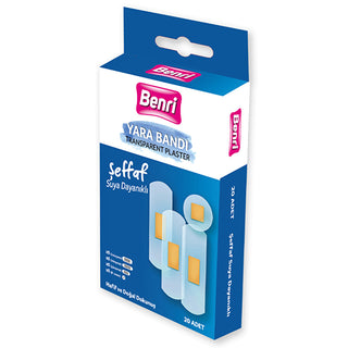 Benri Transparent Bandages 20 Pack - Waterproof, Latex-Free