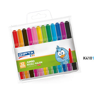 Jumbo Felt Tip Markers - PVC Zipper Case - 12 Colors | Gıpta