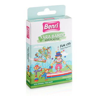 Benri Fun City Band-Aids 15 Pack - Fun Designs for Kids | Durable
