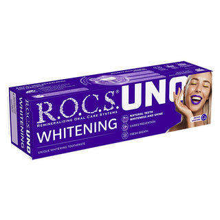 Rocs Uno Whitening Toothpaste with Calcium & Xylitol - 74g Rocs Uno Whitening Toothpaste - Strengthens & Whitens whitening toothpaste, calcium toothpaste, xylitol toothpaste, remineralizing toothpaste, fresh breath toothpaste, oral care, dental hygiene, toothpaste with calcium, whitening oral care, healthy smile, tooth decay prevention