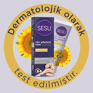 Sesu Hair Removal Cream for Normal Skin - 3.38 fl oz, Dermatologically Tested, Vitamin E & Bisabolol Enriched Sesu Hair Removal Cream - Dermatologically Tested & Moisturizing hair removal cream, depilatory cream, sensitive skin hair removal, dermatologically tested hair removal, moisturizing hair removal cream, quick hair removal, Vitamin E hair removal cream, Bisabolol hair removal cream, normal skin hair removal, body care, skincare, personal care, beauty products, smooth skin, hair-free, grooming essenti