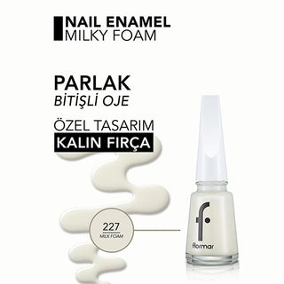 Flormar Milk Foam Nail Polish: High Pigment, Long Lasting, Chip Resistant, Glossy Finish - Enriched with Magnesium, Sulfur & Calcium for Nail Care Flormar Milk Foam Nail Polish: Chip Resistant, High Pigment Nail polish, Highly pigmented nail polish, Long lasting nail polish, Chip resistant nail polish, Glossy nail polish, Flormar nail enamel, Nail care, Milk Foam nail polish, nail color, manicure, pedicure, nail health, nail strength, magnesium, sulfur, calcium, durable nail polish, fast drying nail polish,