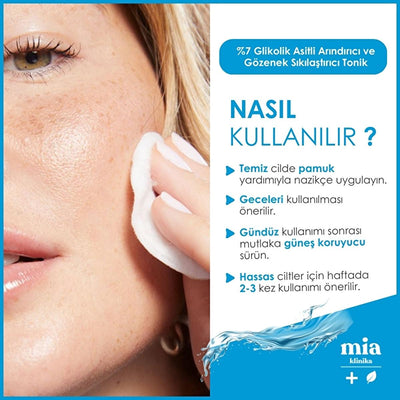 Mia Klinika 7% Glycolic Acid Toner: Pore Refining, Exfoliating & Skin Brightening - Achieve Radiant, Even Skin Tone