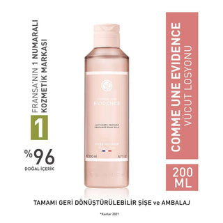 Comme Une Evidence Scented Body Lotion 200ml - Perfumed Moisturizer with Bergamot, Isparta Rose & Patchouli - Long Lasting Fragrance for Sophisticated Women Comme Une Evidence Scented Body Lotion - Luxurious Perfumed Moisturizer scented body lotion, perfumed moisturizer, botanical skincare, long-lasting fragrance, Comme Une Evidence, luxurious skincare, elegant fragrance, Bergamot, Isparta Rose, Patchouli, moisturizing lotion, sophisticated women, skincare routine, fragrance longevity