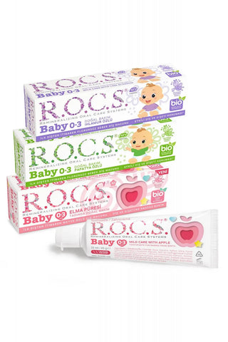 ROCS Baby 0-3 Years Toothpaste Fluoride Free (Swallowable) Mixed Set – 35ml (3 Pieces)