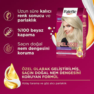 Palette Deluxe Hair Dye - Long-Lasting Nourishing Küllü Açık Sarı Color by Palette Palette Deluxe Hair Dye - Long Lasting & Nourishing hair dye, long-lasting hair color, nourishing hair dye, Palette Deluxe Saç Boyası, Küllü Açık Sarı hair color, hair care, hair coloring, cosmetic, beauty product, Palette hair dye, nourishing hair color, vibrant hair color, healthy hair