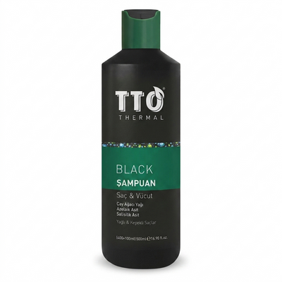 TTO Black Hair and Body Shampoo 500ml - Natural Multipurpose Cleanser for Simplified Routine