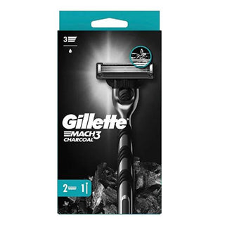 Gillette Mach3 Charcoal Razor for Men: Cleanse, Shave & Soothe Sensitive Skin - Includes Handle + 2 Blade Refills Gillette Mach3 Charcoal Razor - Clean, Comfortable Shave Gillette Mach3 Charcoal, charcoal razor, men's shaving razor, razor blades, shaving for sensitive skin, Mach3 razor blades, charcoal infused razor, Gillette razor, shaving, grooming, men's grooming, sensitive skin, skin care, charcoal, blades, razor, face, facial care, personal care, clean shave, comfortable shave, irritation free, Mach3, 