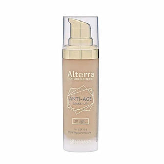 Alterra Anti-Aging Foundation: Hyaluronic Acid, Light Coverage, SPF 6 - Conceals Imperfections, Hydrates & Protects Skin Alterra Anti-Aging Foundation: Hyaluronic Acid & SPF Protection anti-aging foundation, Alterra foundation, hyaluronic acid foundation, light coverage foundation, foundation with SPF, light foundation, anti-age foundation, makeup with spf, foundation, anti-aging, hyaluronic acid, SPF, light coverage, light shade, conceal imperfections, hydrate skin, sun protection, face makeup, beauty, cos