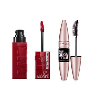 Maybelline: Lash Sensational Mascara & Super Stay Vinyl Ink Lipstick Set - Intense Black Lashes, Long-Lasting Red Lipstick, Makeup Gift Set Maybelline Makeup Set: Lash Sensational & Vinyl Ink - Red Lipstick Maybelline makeup set, intense black mascara, vinyl liquid lipstick, long lasting lipstick, fan effect mascara, Maybelline Lash Sensational, Maybelline Super Stay Vinyl Ink, red lipstick, makeup gift set, Lippy 10, makeup set, mascara, liquid lipstick, black mascara, red lipstick, long-lasting makeup, ma