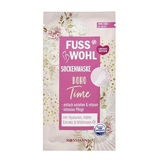 Fusswohl Foot Mask Socks Boho Time - Intensive Moisturization for Dry Feet, Vegan & Dermatologically Approved Fusswohl Foot Mask Socks - Vegan & Dermatologically Approved foot mask socks, hyaluronic acid foot care, vegan foot moisturizer, dermatologically approved foot care, intense foot moisturization, foot care, dry feet solution, vegan cosmetics, cruelty-free beauty, foot health, skin care, self-care, wellness, beauty products