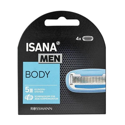 Isana Men 5-Blade Replacement Razor Blades for Body Shaving - Gentle, Close Shave, Aloe Vera & Vitamin E Coating